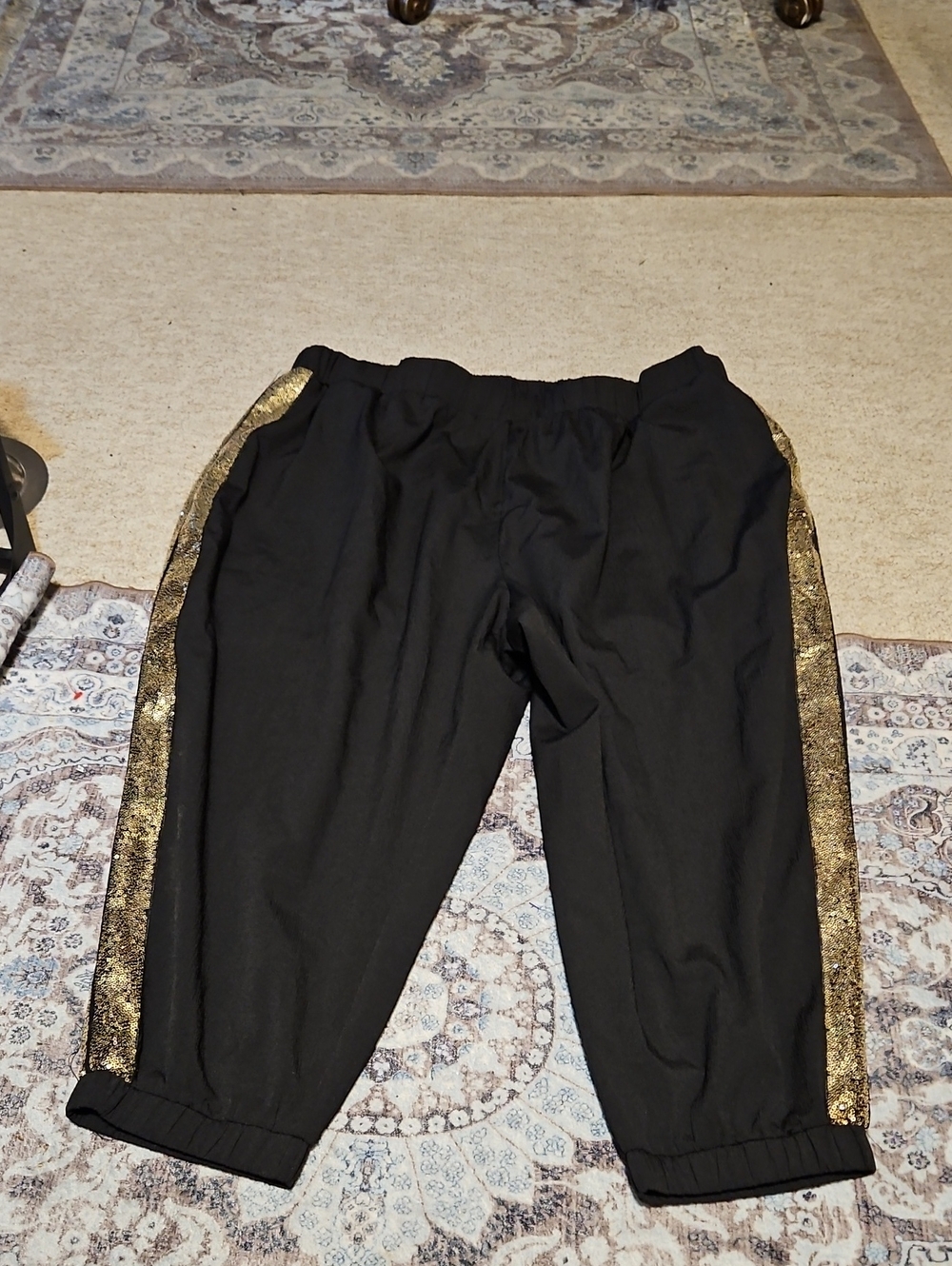 BloomChic Black Joggers with Metallic Gold Side Panels
